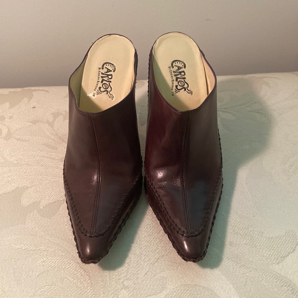 Carlos by Carlos brown leather mules.